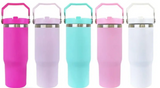 30oz Coloured Sublimation Bottles with matching Top Handled Lids - Stand Out Embroidery and Promotions