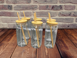 16oz Acrylic Beer Can with Bamboo Lid, Bamboo Staw, Steel Straw and Straw Cleaner.