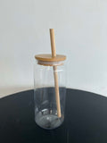 16oz Acrylic Beer Can with Bamboo Lid, Bamboo Staw, Steel Straw and Straw Cleaner.