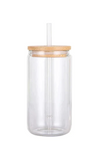 Clear Glass Libbey 16oz with bamboo lid and straw
