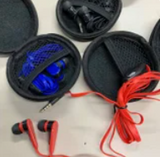 Microphone Headphones with Volume Control in round zip pouch